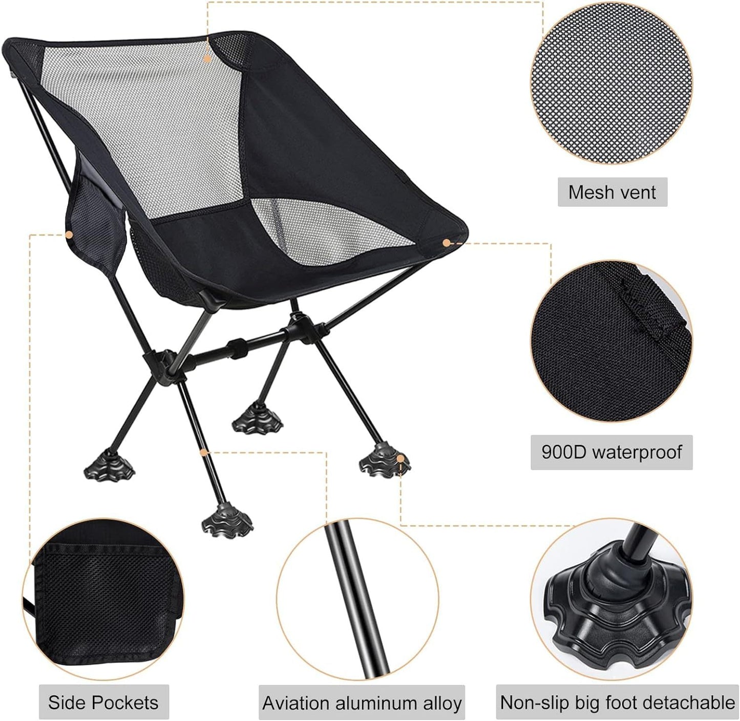 Portable Camping Mesh Chair with Anti-Slip Feet