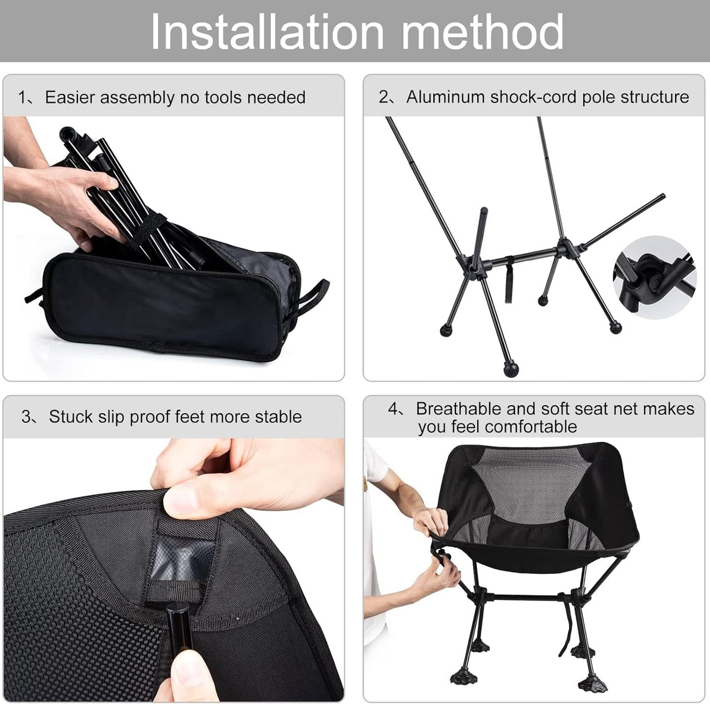Portable Camping Mesh Chair with Anti-Slip Feet